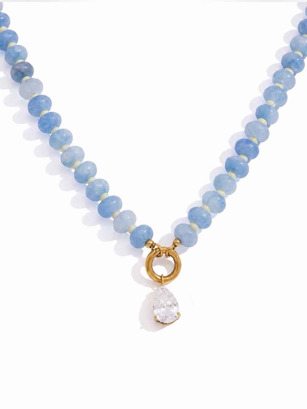 18K Gold Plated Blue Beaded CZ Teardrop Pendant Necklace